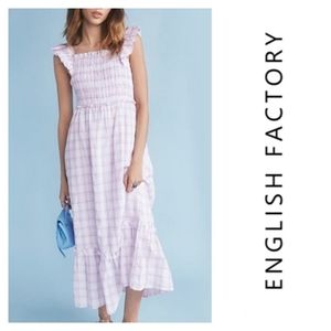 English Factory Plaid Midi Dress Size XS White Pink Lilac NEW NWT